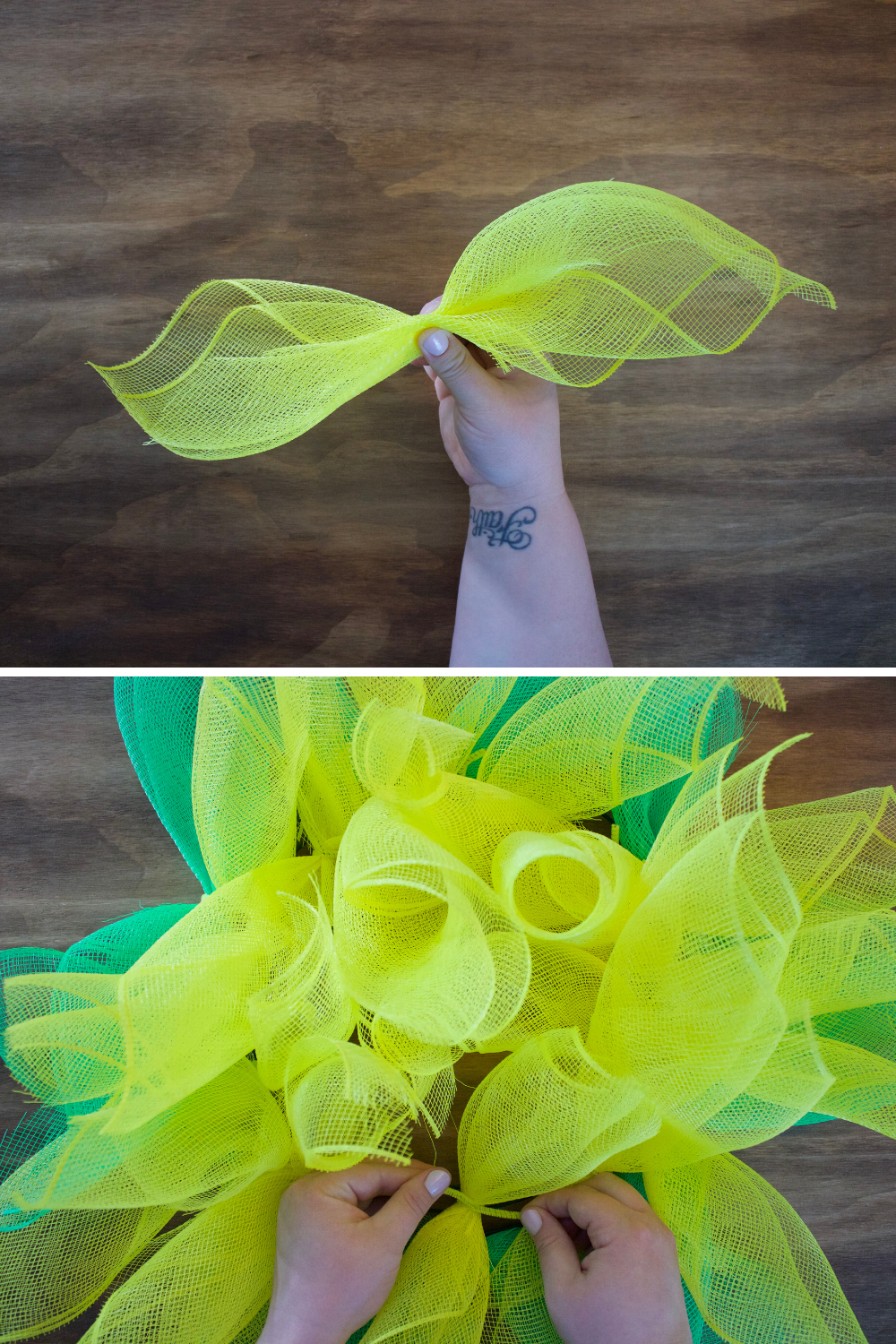 Sunflower deco mesh wreath step by step